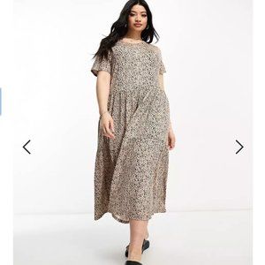 ASOS CURVE WEDNESDAY'S GIRL PLUS SIZE SMUDGE SPOT TIERED MIDI DRESS PLUS 20